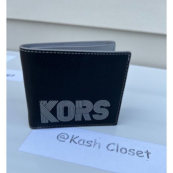 Michael Kors Cooper Mens Wallet Billfold Logo and Faux Leather - Black/Grey - Picture 1 of 6